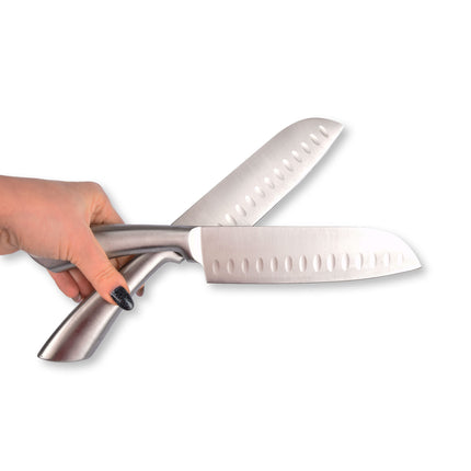 Kwalitatieve Zilveren Santokumessen - Onmisbaar voor de Echte Chefkok - 2 Stuks - Afmetingen: 31.5cm x 4.4cm x 1.5cm