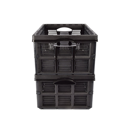 Begin met Leven door Slim op te Bergen Met Zwarte Opvouwbare Vouwkrat 32 Liter | 50cm x 21cm x 33cm | Robuust en Stapelbaar | Innovatief Ontwerp zonder Deksel Met Soft-Touch Handgrepen