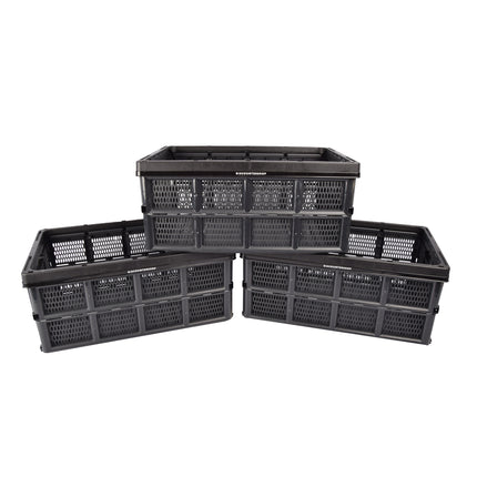 Zwarte Vouwkrat 32L | 3 Delige Set Opslag Die Je Niet Kunt Missen | Bewaar Je Waardevolle Spullen met Zorg | Dagelijks Gemak | 50cm x 21cm x 33cm | Perfect voor Thuis Kantoor en Camping