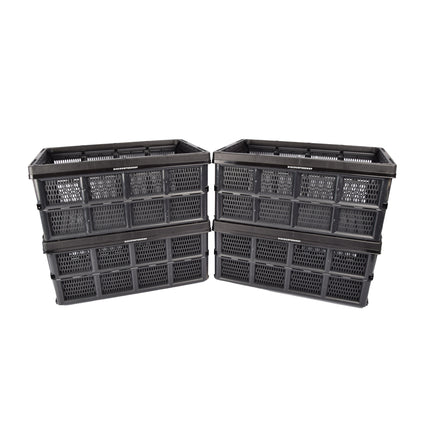 Beste Opslag die Je Kunt Vinden | Set Van 4 Zwarte Vouwkrat 32 Liter Elk | Robuust en Opvouwbaar | 50cm x 21cm x 33cm | Bewaar Je Kostbaarheden Veilig