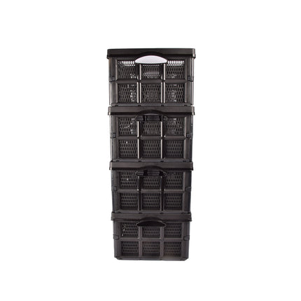 Beste Opslag die Je Kunt Vinden | Set Van 4 Zwarte Vouwkrat 32 Liter Elk | Robuust en Opvouwbaar | 50cm x 21cm x 33cm | Bewaar Je Kostbaarheden Veilig