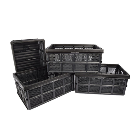Beste Opslag die Je Kunt Vinden | Set Van 4 Zwarte Vouwkrat 32 Liter Elk | Robuust en Opvouwbaar | 50cm x 21cm x 33cm | Bewaar Je Kostbaarheden Veilig