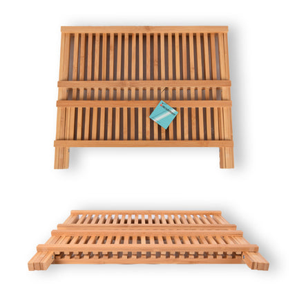 Stijlvol Afdruiprekje voor een Georganiseerde Keuken | Opklapbaar - Licht Bruin - Bamboo | 42cm x 26cm x 31cm
