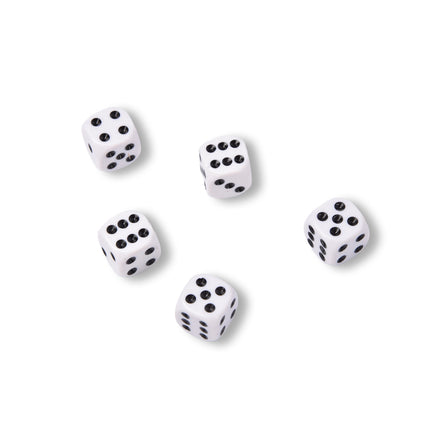 Kwalitatieve Hoogwaardige Dobbelstenen Set van 5 Stuks - Plastic Speelstenen - Wit/Zwart - 1.5cm x 1.5cm - 25g