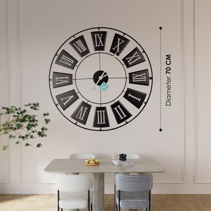 Moderne Zwarte Metalen Wandklok | 70 cm Diameter | 2.5cm Dikte | Elegante Klok Voor Kantoor Woonkamer Slaapkamer en Keuken | Grote Muur Klok Met AA Batterij 
