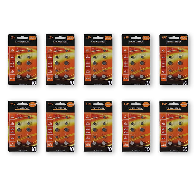 Koop Hoogwaardige 100 stuks Knoopcellen en Batterijen - Alkaline en Lithium met Zilveren Kleur en 1.5V Voltage - inclusief AG1, AG3, AG12, AG13, AG4 en AG10