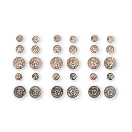 Complete Verzameling van 30 Hoogwaardige Zilveren Knoopcellen en Batterijen - Alkaline en Lithium, 1.5V Voltage - Bevat AG1, AG3, AG12, AG13, AG4 en AG10.
