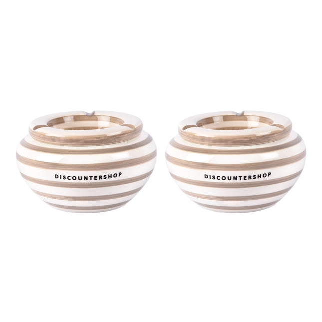 Robuuste Aardewerken Sigaretten Asbak | 2 Stuks Beige | 14cm Diameter | 7.5cm Hoogte | Stormasbak voor Binnen en Buiten | Perfect als Rook Asbak | De Perfecte Mix van Schoonheid en Functionaliteit