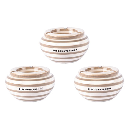Aardewerken Beige Asbakken | Epitome van Verfijning voor Rokers | 3 Stuks | 14 cm Diameter |  7.5cm Hoogte |  Stormasbak voor Binnen en Buiten | Hoogwaardige  Rook Asbak voor Tafel Auto & Motor