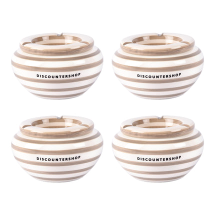 Aardewerken stormasbakken 4 stuks - beige - afmetingen 14cm x 7.5cm - geschikt als sigarettenasbak