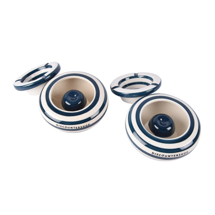 Blauwe Aardewerken Stormasbakken - Sigarettenasbakken - 7.5cm Hoogte - 14cm Diameter - Set van 2