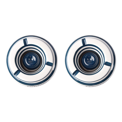 Blauwe Aardewerken Stormasbakken - Sigarettenasbakken - 7.5cm Hoogte - 14cm Diameter - Set van 2