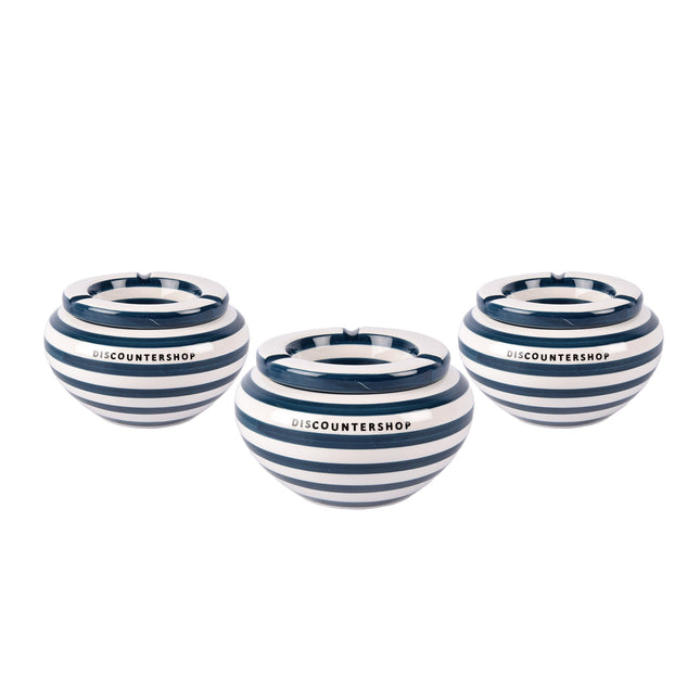 3 Stuks Blauwe Pottery Asbakken van Hoogwaardige Kwaliteit - Voor Zowel Binnen als Buiten - Gewicht: 1695g - Hoogte: 7.5cm - Diameter: 14cm