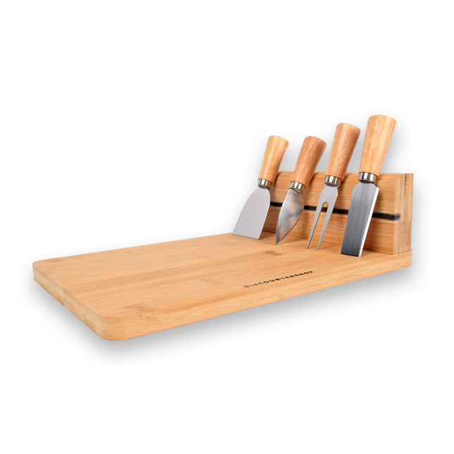 Bamboe Kaasplank met Kaasmes | Multifuntionele Kaasplankje | 5-Delige Kaasplank Set | 29cm x 20cm x 8cm