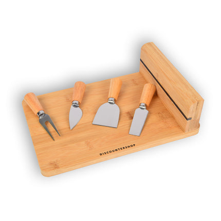 Bamboe Kaasplank met Kaasmes | Multifuntionele Kaasplankje | 5-Delige Kaasplank Set | 29cm x 20cm x 8cm