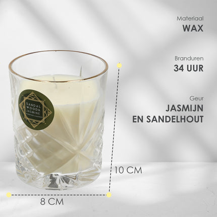 Luxe Kaarsen in Glas - Geurkaars Vanille & Sandalwood - 34 uur Brandduur - Romantische Kaarsen voor Woonkamer & Badkamer