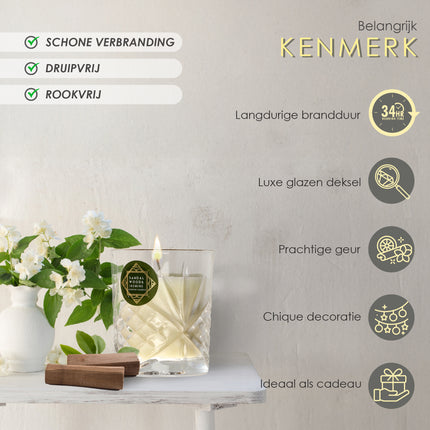 Luxe Kaarsen in Glas - Geurkaars Vanille & Sandalwood - 34 uur Brandduur - Romantische Kaarsen voor Woonkamer & Badkamer
