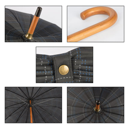 Elegantie & Functionaliteit: Grijs Stormparaplu Diameter - 102cm - Houten Handvat, Lichtgewicht Ontwerp