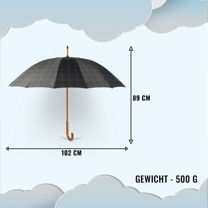 Elegantie & Functionaliteit: Grijs Stormparaplu Diameter - 102cm - Houten Handvat, Lichtgewicht Ontwerp