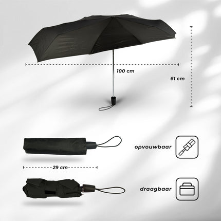2x Opvouwbare paraplu in Zwart - Polyester en Aluminium - Stormparaplu - Lengte 61.5cm - Diameter. 97cm