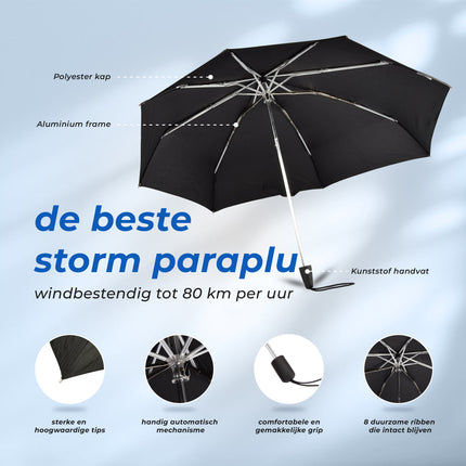 2x Opvouwbare paraplu in Zwart - Polyester en Aluminium - Stormparaplu - Lengte 61.5cm - Diameter. 97cm