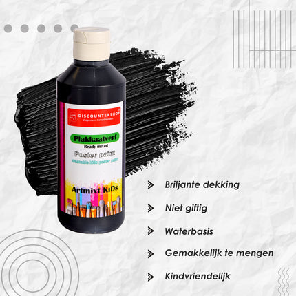 Duik in Creativiteit met Onze Zwarte Plakkaatverf Set 4x | Hoogte 16cm | Breedte 5cm | 250 ml Elk Set | Diverse Ondergronden Gebruik | Ideaal Voor Professionele En Beginners 