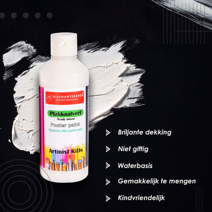 Plakkaatverf Set Van 6 Wit | Waterbasis Heldere & Ondoorzichtige Kleuren | 250 ml Per Fles | Hoog Gepigmenteerd en Lichtecht voor Kunstenaars Schilders | 5cm Breed |16cm Hoog 