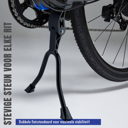 Universele Dubbele Fietsstandaard - 26-28 Inch | Zwart Staal & Aluminium | Roestvrij & Extra Stabiel | Geschikt voor Alle Fietsen & Accessoires