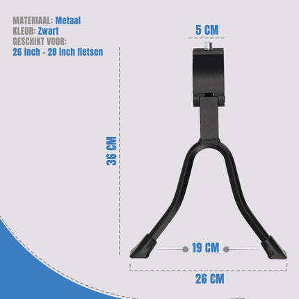 Universele Dubbele Fietsstandaard - 26-28 Inch | Zwart Staal & Aluminium | Roestvrij & Extra Stabiel | Geschikt voor Alle Fietsen & Accessoires