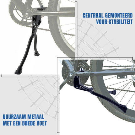 Universele Dubbele Fietsstandaard - 26-28 Inch | Zwart Staal & Aluminium | Roestvrij & Extra Stabiel | Geschikt voor Alle Fietsen & Accessoires