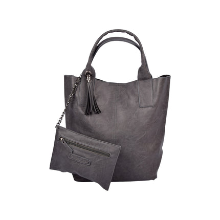 Trendy Grijze Schoudertas voor Dames - Enrico Benetti - PU Materiaal - 1 Vak inclusief Kleine Portemonnee - 41cmx20cmx34cm