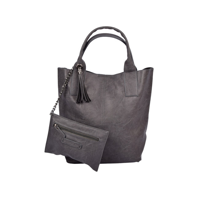 Trendy Grijze Schoudertas voor Dames - Enrico Benetti - PU Materiaal - 1 Vak inclusief Kleine Portemonnee - 41cmx20cmx34cm