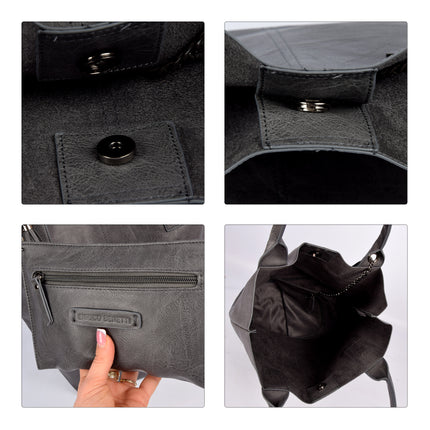 Trendy Grijze Schoudertas voor Dames - Enrico Benetti - PU Materiaal - 1 Vak inclusief Kleine Portemonnee - 41cmx20cmx34cm