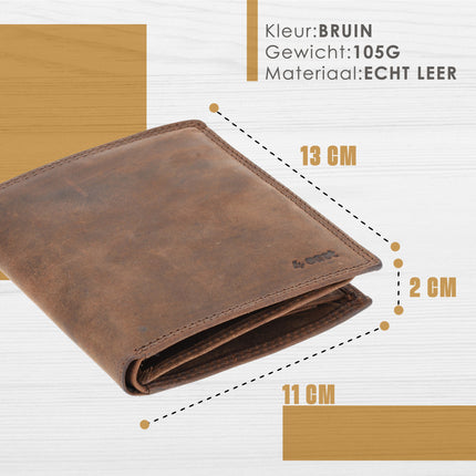 Portemonnee Heren met Muntvak - Choco Bruin - RFID Anti-Skim Portemonnee - 14 Pasjeshouder - Echt Leer