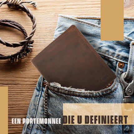 Portemonnee Heren met Muntvak - Choco Bruin - RFID Anti-Skim Portemonnee - 14 Pasjeshouder - Echt Leer