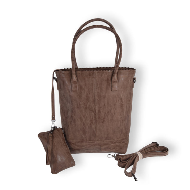 Stijlvolle Bruine Schoudertas Dames met Kleine Portemonnee - Bicky Bernard - Polyester - 35x10x39cm - 13.6L - 3 Vakken