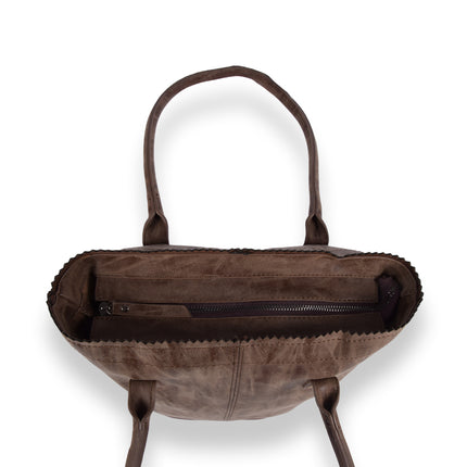 Stijlvolle Bruine Schoudertas Dames met Kleine Portemonnee - Bicky Bernard - Polyester - 35x10x39cm - 13.6L - 3 Vakken