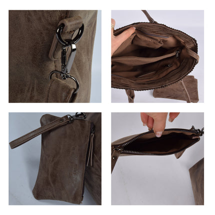Stijlvolle Bruine Schoudertas Dames met Kleine Portemonnee - Bicky Bernard - Polyester - 35x10x39cm - 13.6L - 3 Vakken