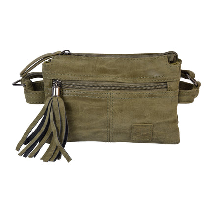Damestas PU Leer | Schoudertasje - Olive - 4 Vakken, 8 Creditcardvakjes - 18cm x 6cm x 12cm - Crossbody Tas 