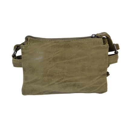 Damestas PU Leer | Schoudertasje - Olive - 4 Vakken, 8 Creditcardvakjes - 18cm x 6cm x 12cm - Crossbody Tas 