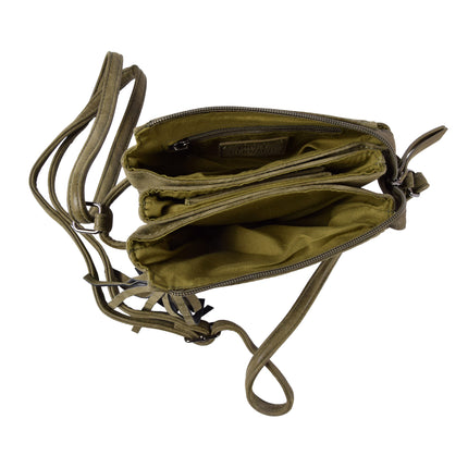 Damestas PU Leer | Schoudertasje - Olive - 4 Vakken, 8 Creditcardvakjes - 18cm x 6cm x 12cm - Crossbody Tas 