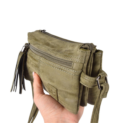 Damestas PU Leer | Schoudertasje - Olive - 4 Vakken, 8 Creditcardvakjes - 18cm x 6cm x 12cm - Crossbody Tas 