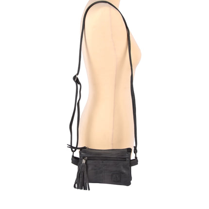 Stijlvolle Compacte Zwarte Crossbody- en Schoudertas 18cm x 6cm x 12cm - met 4 Vakken, 8 Creditcardvakjes, en 1 Ritsvak - Bicky Bernard | Trendy Accessoire