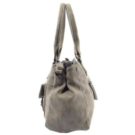 Bicky Bernard Omhang Schoudertas Ritsvakjes Trendy Tas - Cognac - Grijs