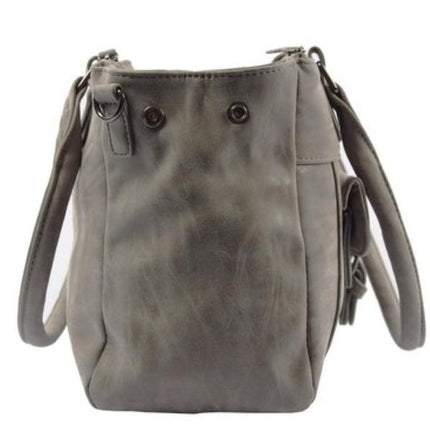 Bicky Bernard Omhang Schoudertas Ritsvakjes Trendy Tas - Cognac - Grijs