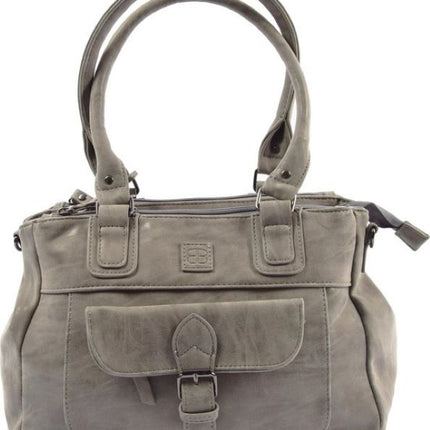 Bicky Bernard Omhang Schoudertas Ritsvakjes Trendy Tas - Cognac - Grijs