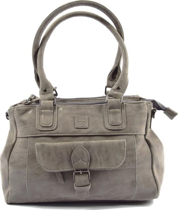 Bicky Bernard Omhang Schoudertas Ritsvakjes Trendy Tas - Cognac - Grijs