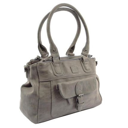 Bicky Bernard Omhang Schoudertas Ritsvakjes Trendy Tas - Cognac - Grijs