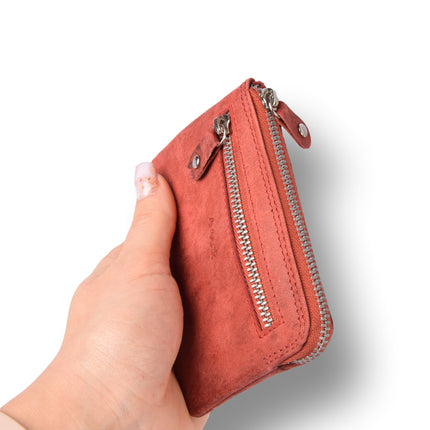 Mini portemonnee sleutelhanger | unisex rfid sleuteletui | mini portemonnee met rits | 4 pasjeshouder, 2 sleutelring &muntvak | 12.5x8x1cm - rood 