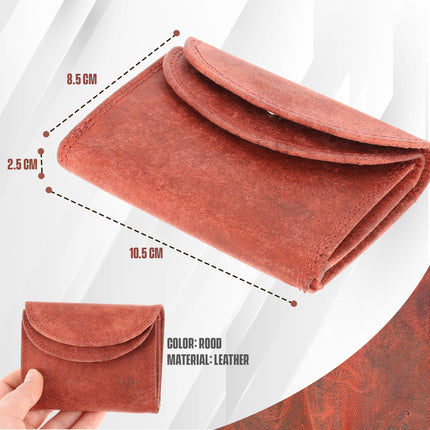 Portemonnee met Dubbele Kleppen | Overslag Portemonnee Dames & Heren | RFID Bescherming | Rood | 2 Pasjeshouder, Bil & Muntvak | 9x7x2cm 
